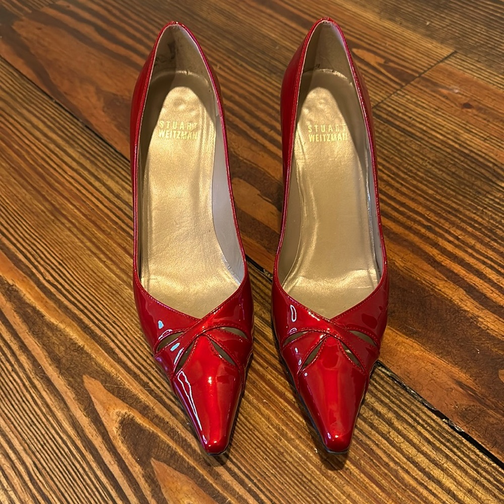 Stuart Weitzman Women’s Red Patent Leather Pointed Toe Pumps 6 1/2